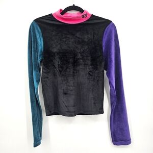 Teddy‎ Fresh Color Block Velour Sweatshirt Black Pink Teal Purple Size M